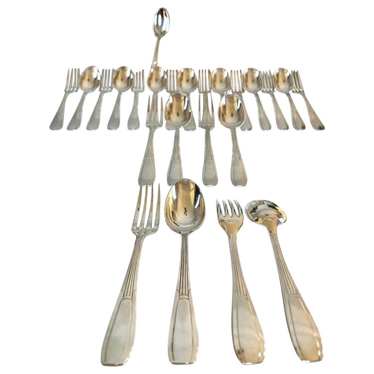 Coffret De 24 Pièces En Métal Blanc Alfénide - Art Deco Flatware