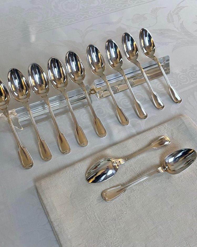 Cuillères à Dessert En Métal Blanc - XXe Siècle