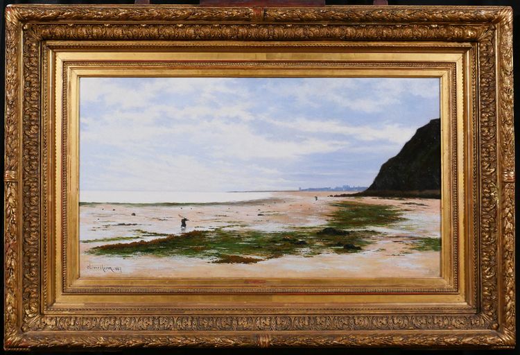 Olivier CHERON 1854-1935 Arromanches, paysage, effet du matin, tableau, Salon 1887, Normandie