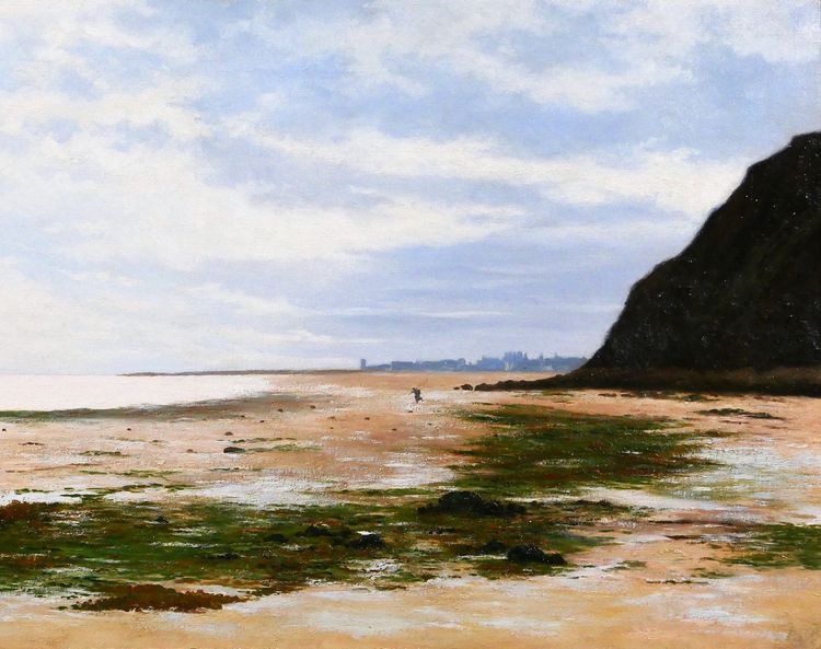 Olivier CHERON 1854-1935 Arromanches, paysage, effet du matin, tableau, Salon 1887, Normandie
