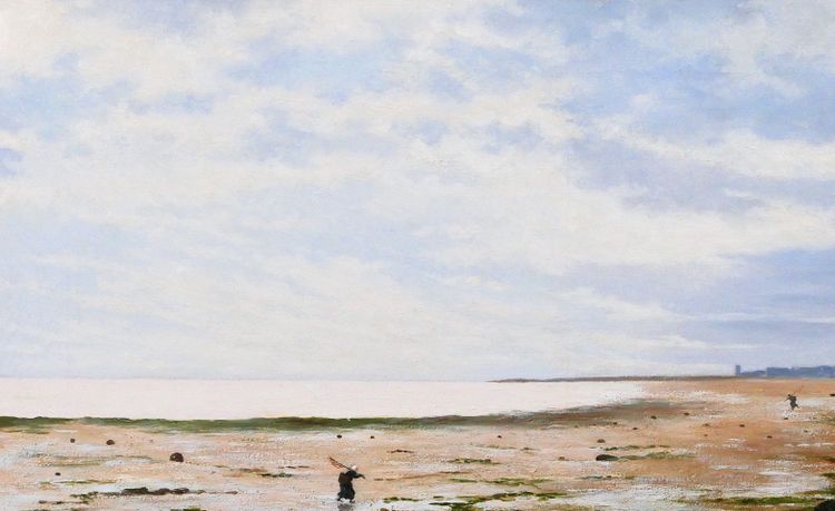 Olivier CHERON 1854-1935 Arromanches, paysage, effet du matin, tableau, Salon 1887, Normandie