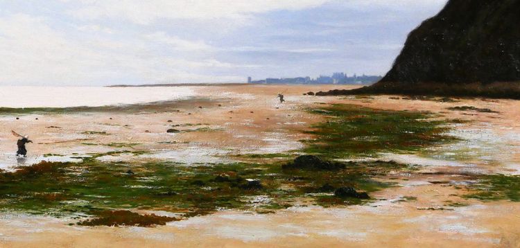 Olivier CHERON 1854-1935 Arromanches, paysage, effet du matin, tableau, Salon 1887, Normandie