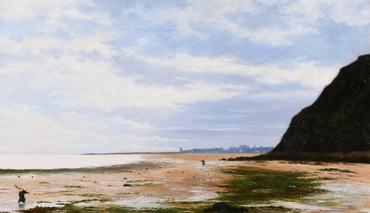 Olivier CHERON 1854-1935 Arromanches, paysage, effet du matin, tableau, Salon 1887, Normandie