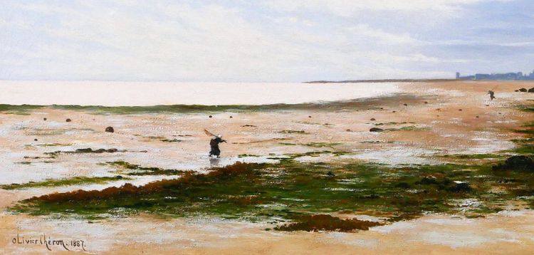 Olivier CHERON 1854-1935 Arromanches, paysage, effet du matin, tableau, Salon 1887, Normandie