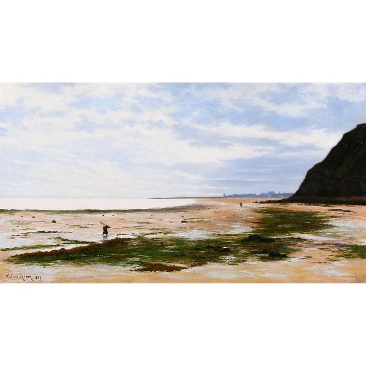 Olivier CHERON 1854-1935 Arromanches, paysage, effet du matin, tableau, Salon 1887, Normandie