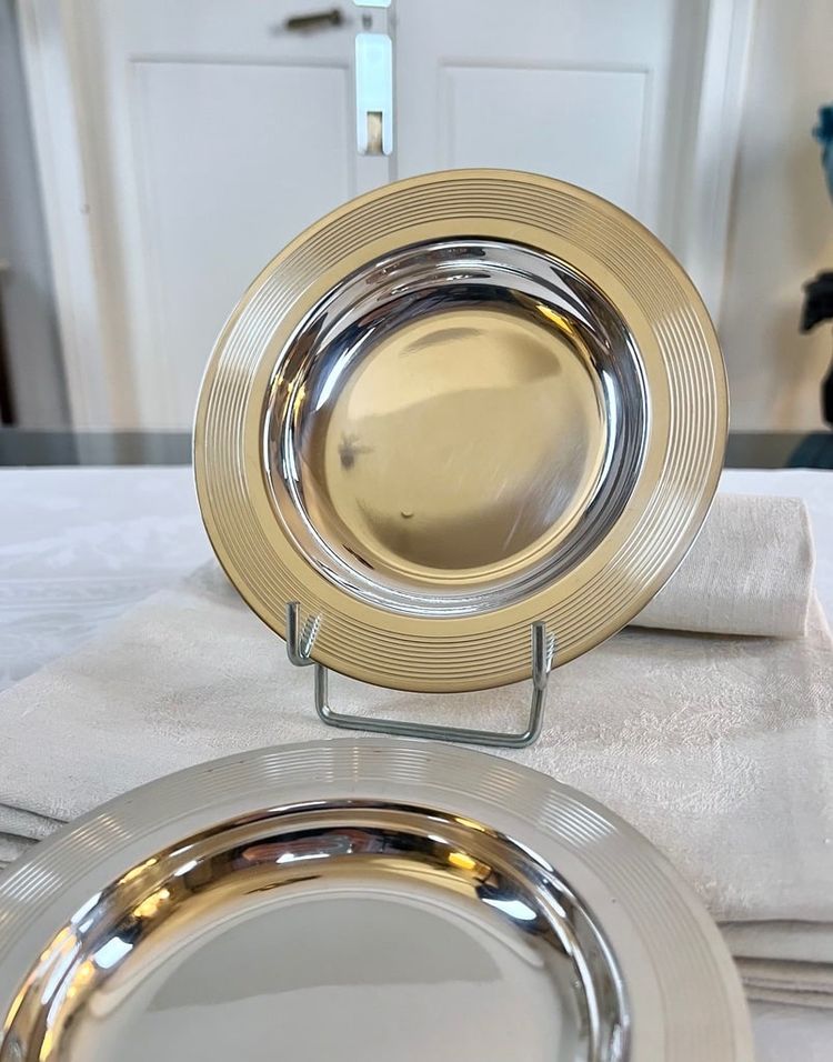 2 sottobicchieri per bottiglie in metallo placcato argento - Christofle - Art Deco