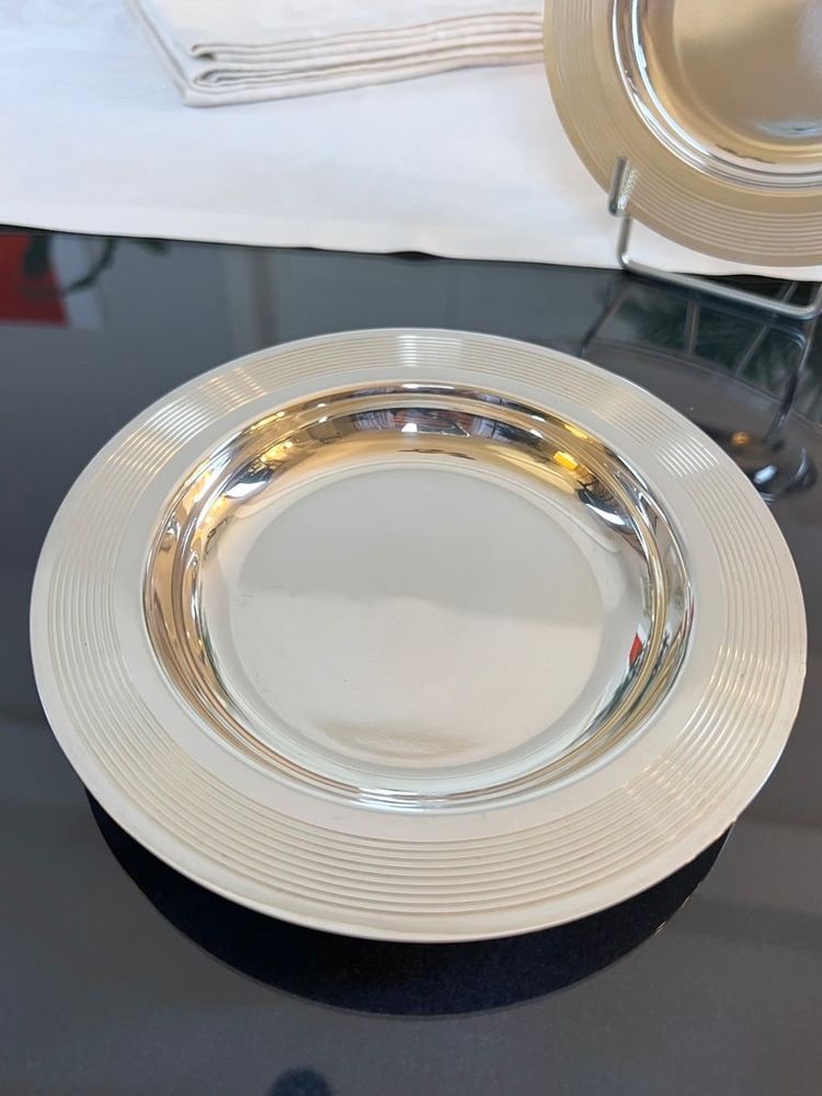 2 sottobicchieri per bottiglie in metallo placcato argento - Christofle - Art Deco