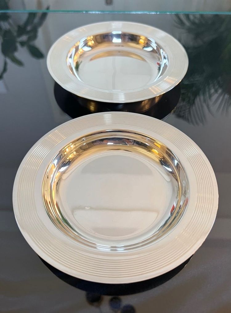 2 sottobicchieri per bottiglie in metallo placcato argento - Christofle - Art Deco