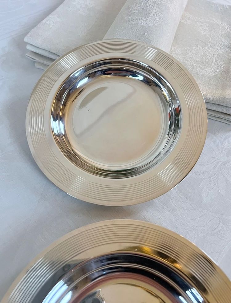 2 sottobicchieri per bottiglie in metallo placcato argento - Christofle - Art Deco