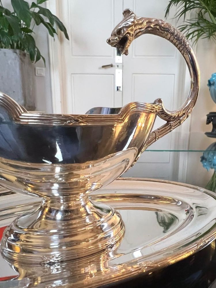 Saucière à Plateau Style Louis XVI En Métal Argenté - Roux Marquiand - Fin 19e Siècle