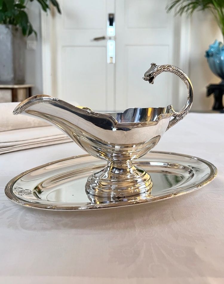 Saucière à Plateau Style Louis XVI En Métal Argenté - Roux Marquiand - Fin 19e Siècle