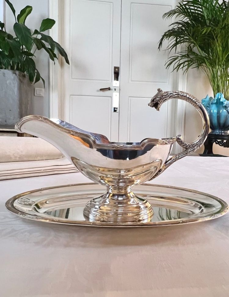 Saucière à Plateau Style Louis XVI En Métal Argenté - Roux Marquiand - Fin 19e Siècle