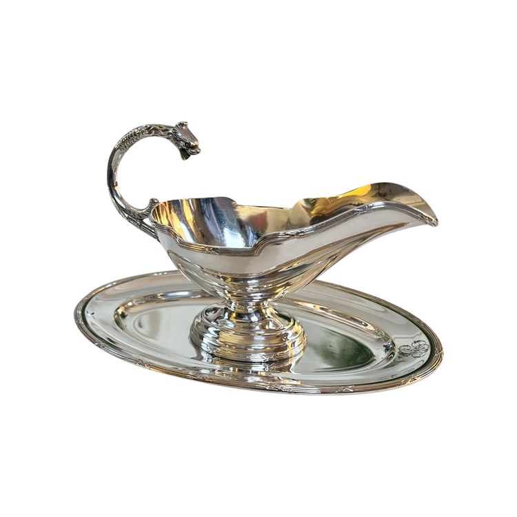 Saucière à Plateau Style Louis XVI En Métal Argenté - Roux Marquiand - Fin 19e Siècle