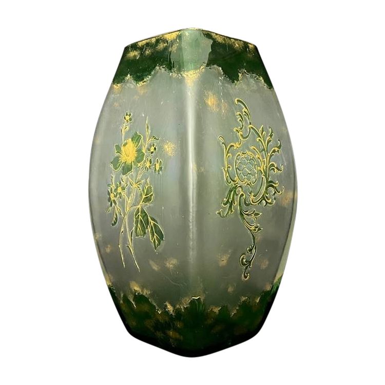 Emaillierte Glasvase mit goldenem Blumendekor – Jugendstil