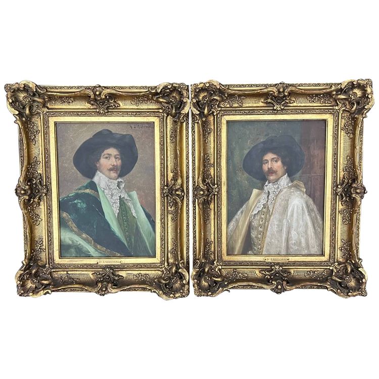 Paire De Portraits Masculins – A. D’ambrossi – Huile Sur Panneau – époque XIXe