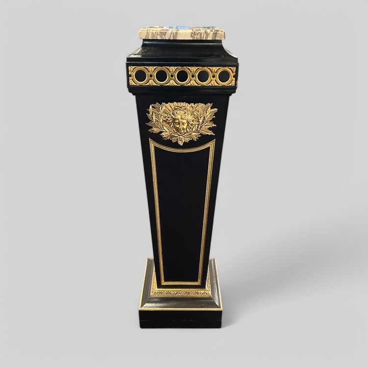 Pedestal - Sheath - Napoleon III Period Column in Blackened Wood and Gilded Bronze, Late 19th Century