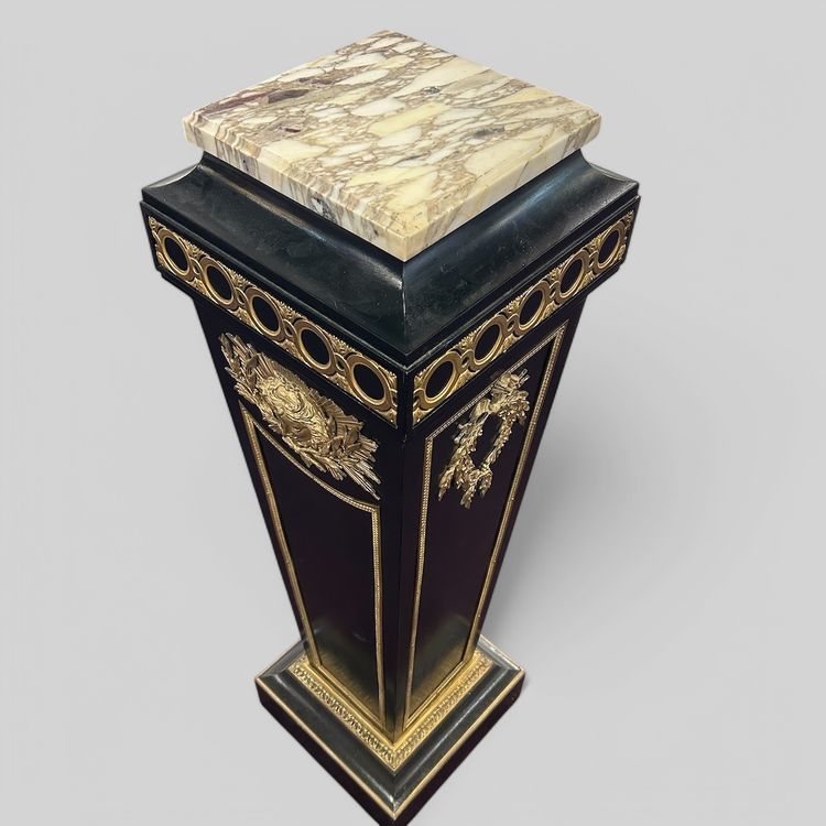 Pedestal - Sheath - Napoleon III Period Column in Blackened Wood and Gilded Bronze, Late 19th Century