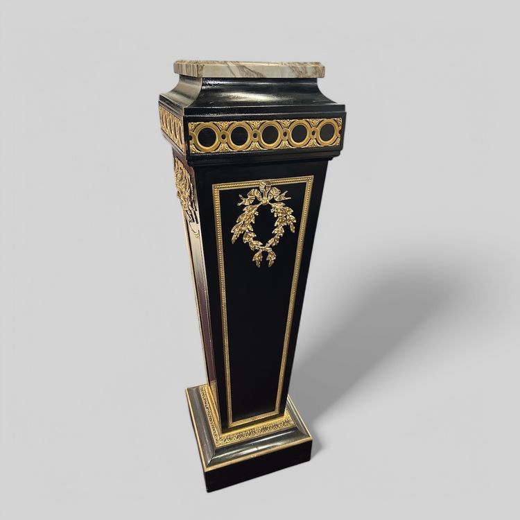 Pedestal - Sheath - Napoleon III Period Column in Blackened Wood and Gilded Bronze, Late 19th Century