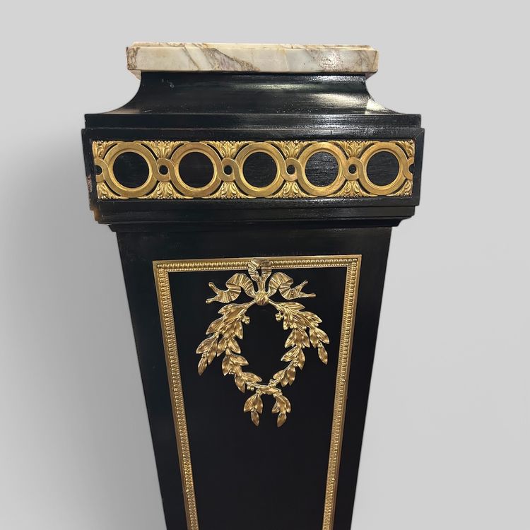 Pedestal - Sheath - Napoleon III Period Column in Blackened Wood and Gilded Bronze, Late 19th Century