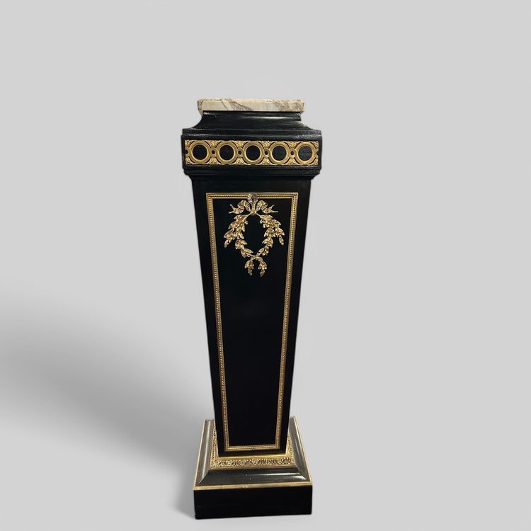 Pedestal - Sheath - Napoleon III Period Column in Blackened Wood and Gilded Bronze, Late 19th Century