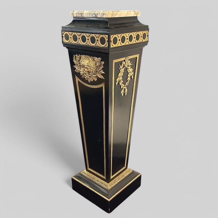 Pedestal - Sheath - Napoleon III Period Column in Blackened Wood and Gilded Bronze, Late 19th Century