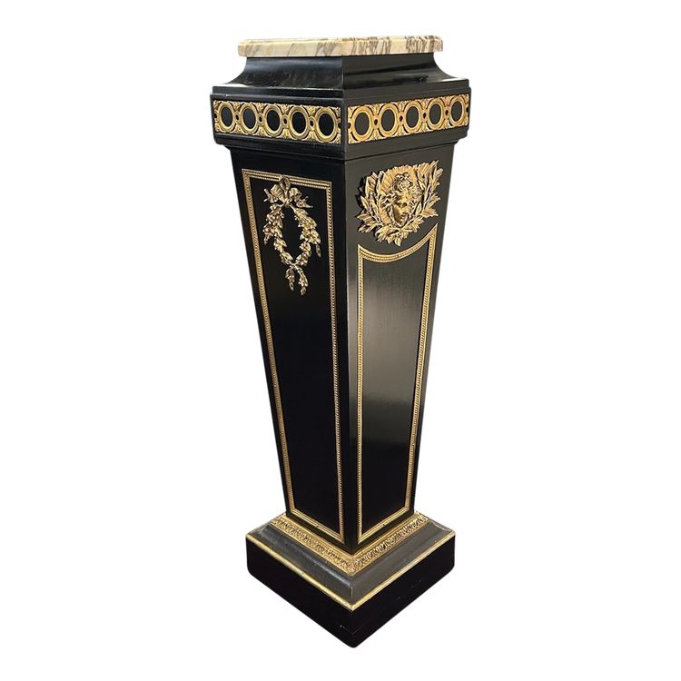 Pedestal - Sheath - Napoleon III Period Column in Blackened Wood and Gilded Bronze, Late 19th Century