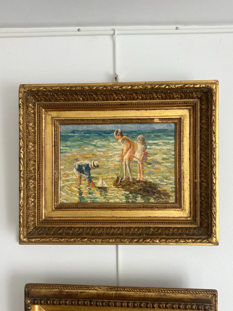 Scene di spiaggia, olio su tavola, Charles Roussel