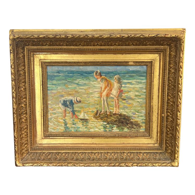 Scene di spiaggia, olio su tavola, Charles Roussel