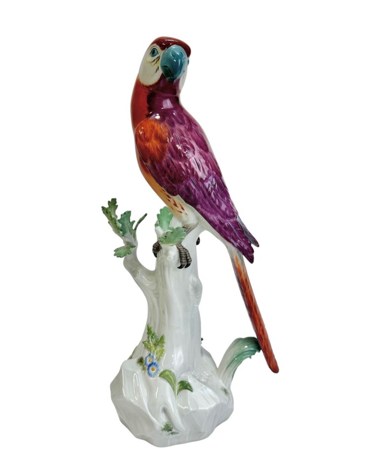 Meissen - Porcelain Figure of a Parrot on a Tree Trunk