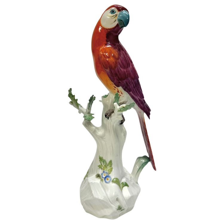 Meissen - Porcelain Figure of a Parrot on a Tree Trunk