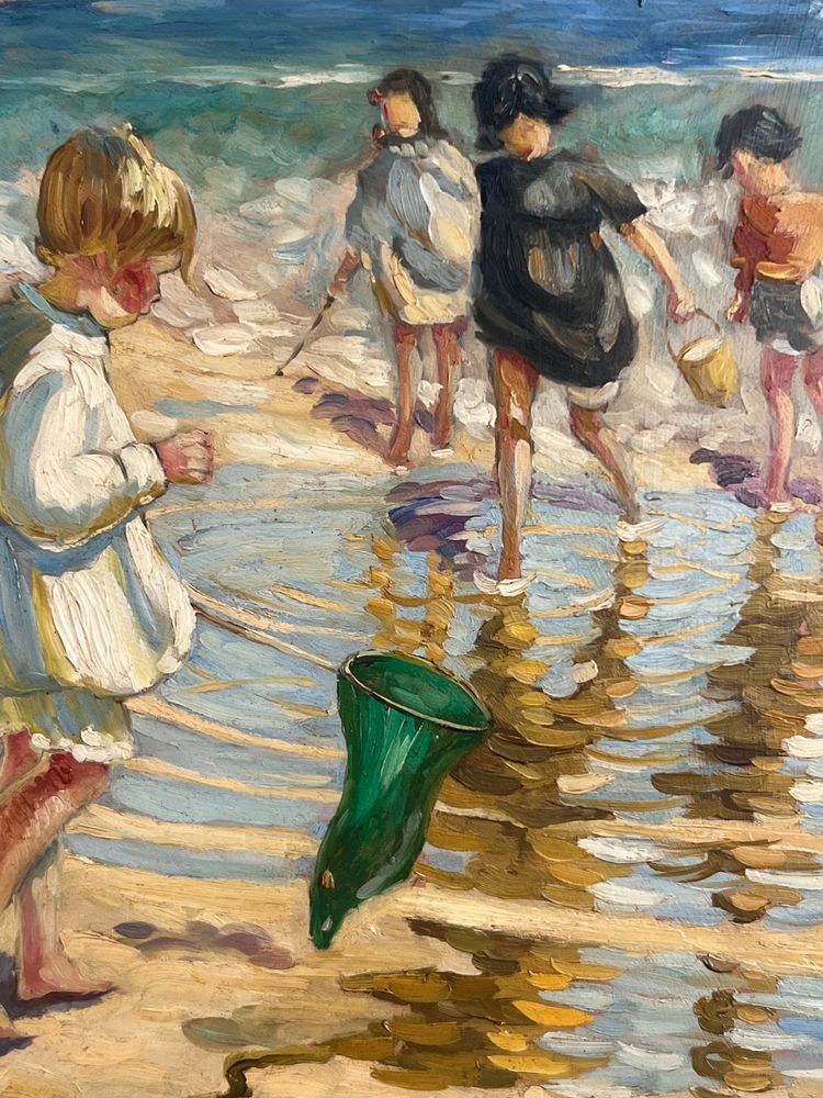 Scènes de plage, Huile sur panneau, Charles Roussel 