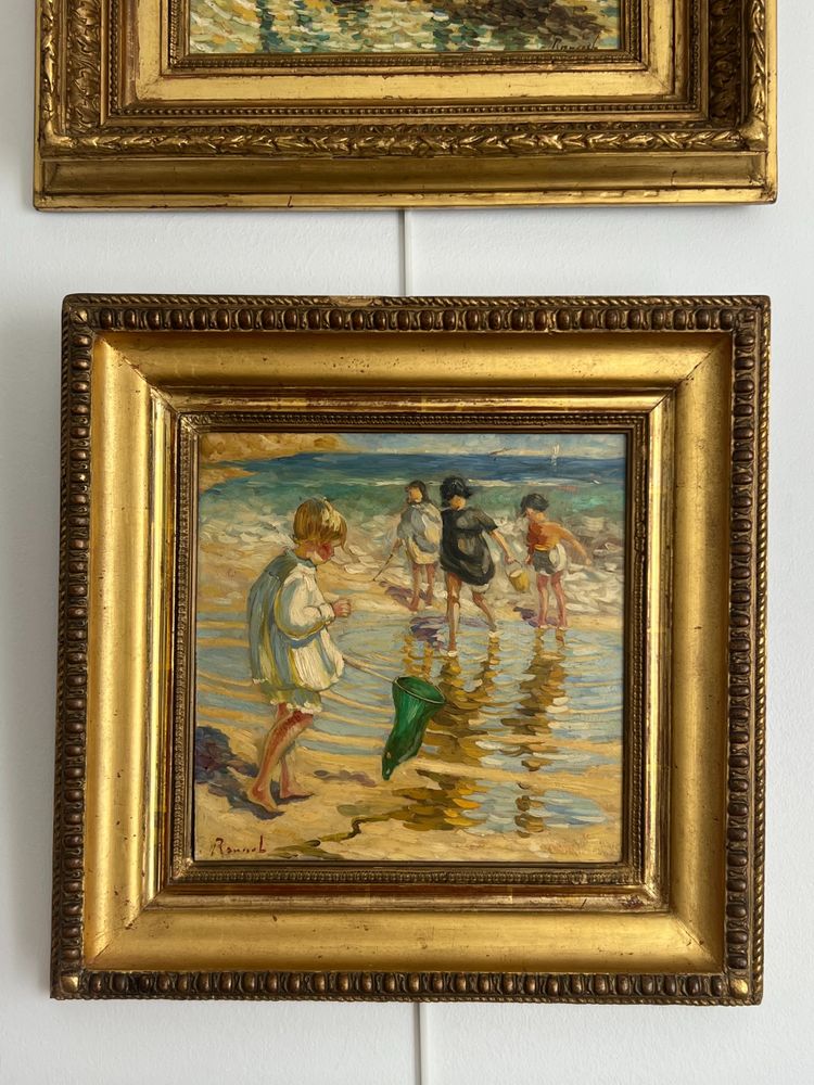 Scènes de plage, Huile sur panneau, Charles Roussel 