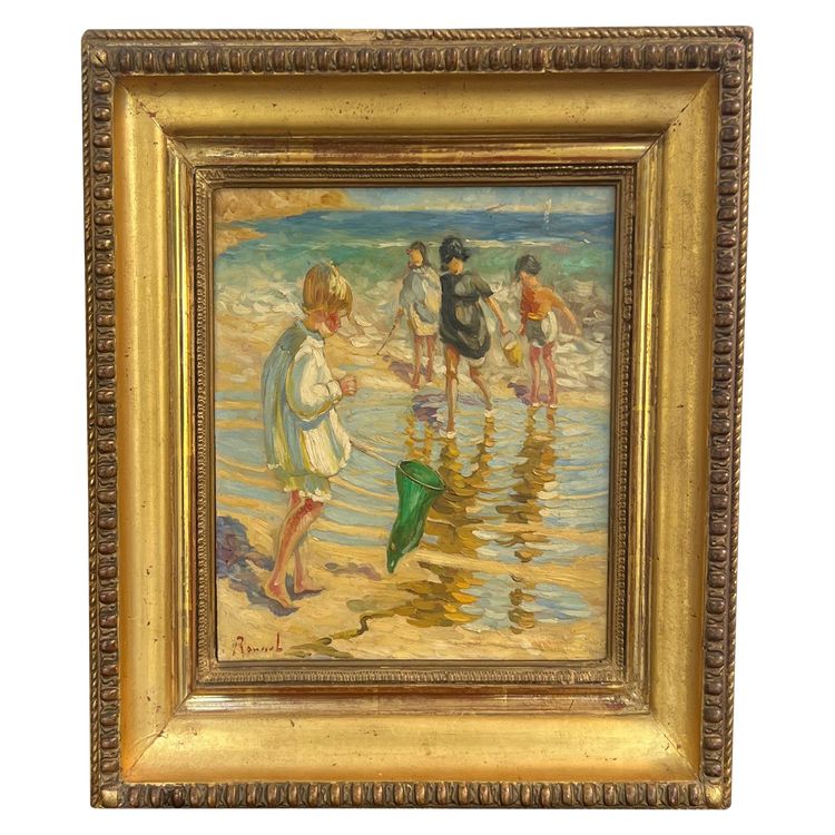 Scènes de plage, Huile sur panneau, Charles Roussel 