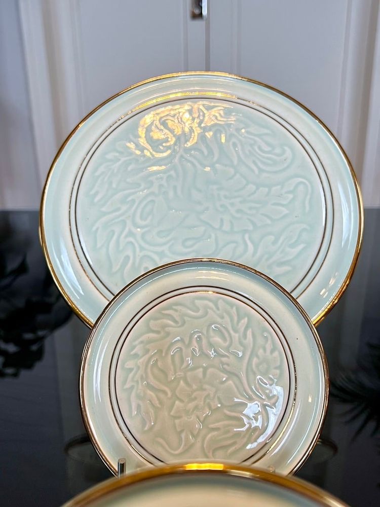 Coffret Porte-couteaux - Dessous Plat - Paire Dessous Bouteille Art Déco En Porcelaine