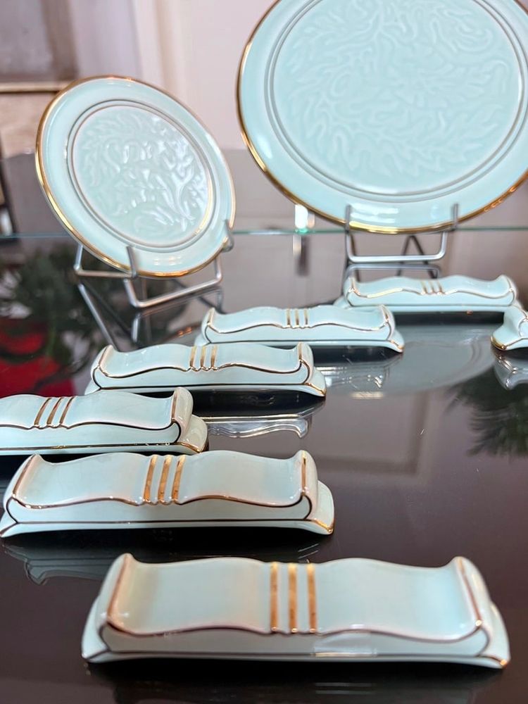 Coffret Porte-couteaux - Dessous Plat - Paire Dessous Bouteille Art Déco En Porcelaine