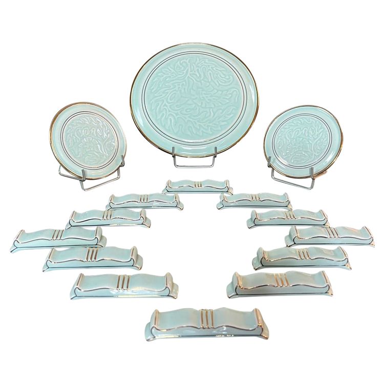 Coffret Porte-couteaux - Dessous Plat - Paire Dessous Bouteille Art Déco En Porcelaine