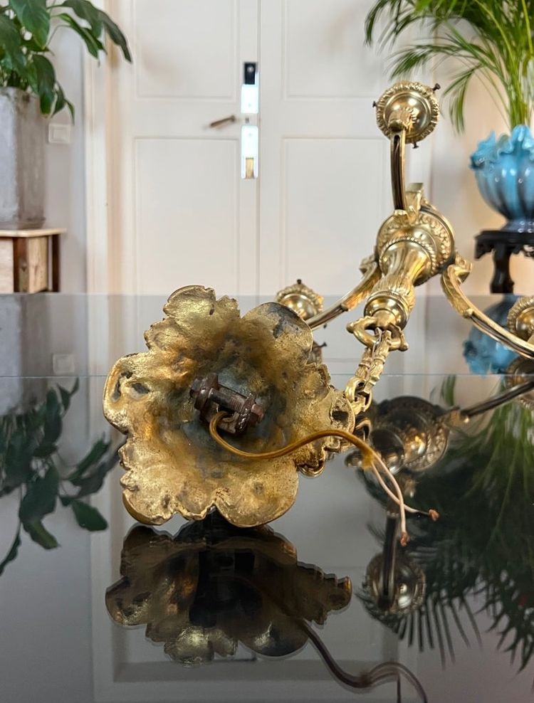 Lustre En Bronze Inspiration Louis XVI - Globes Verre Dépoli - Fin XIXe Début XXe Siècle