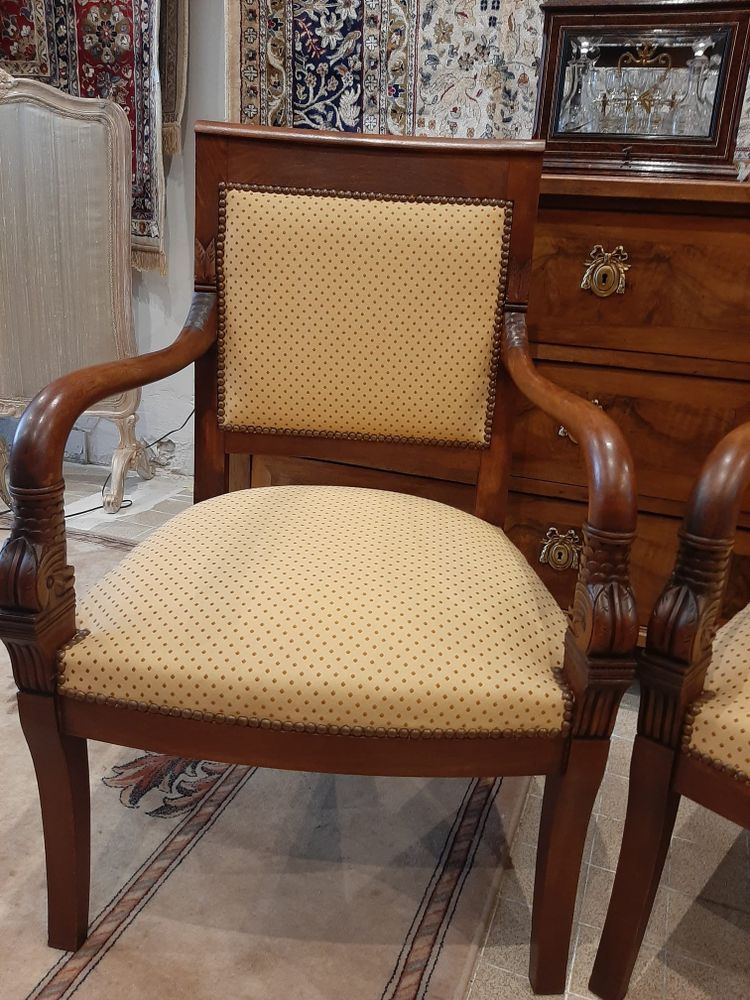 Paire de Fauteuils Têtes de Dauphin en Acajou Blond -  Début XIXème