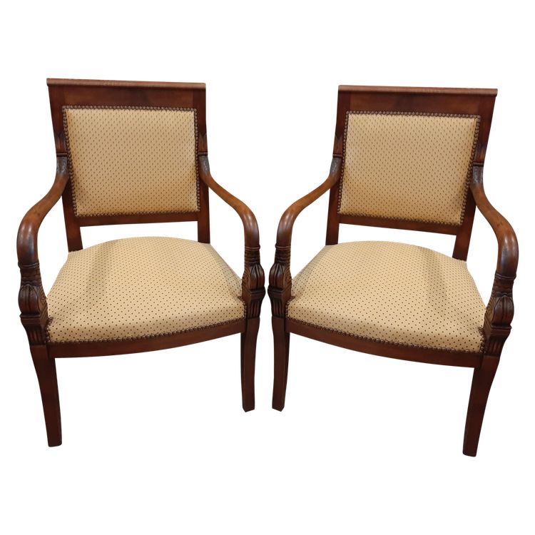 Paire de Fauteuils Têtes de Dauphin en Acajou Blond -  Début XIXème