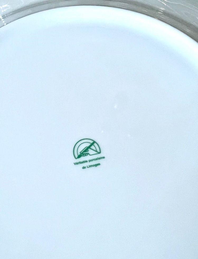 12 Dinner Plates Gold Fillet Design - Limoges Porcelain - Monograms