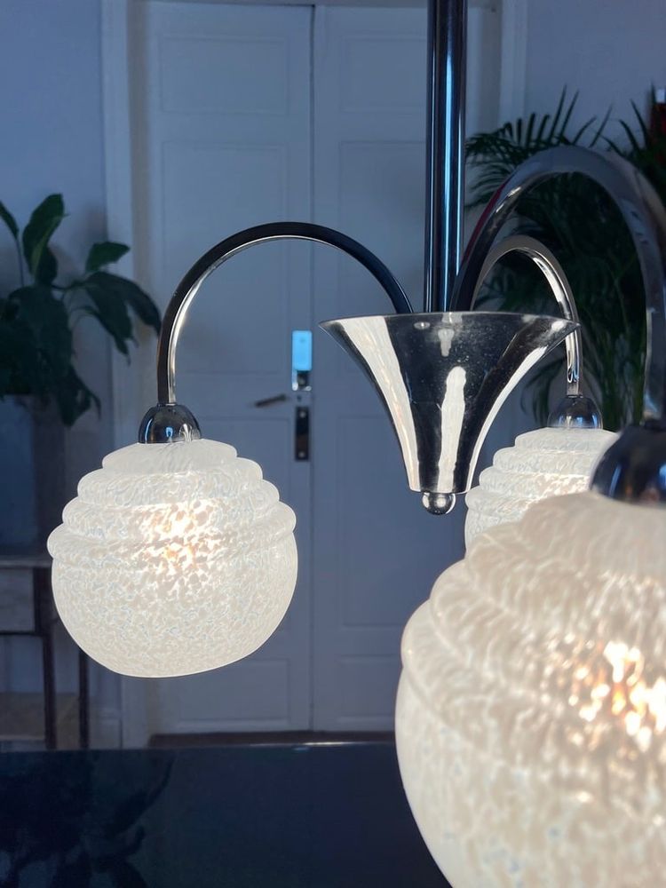 Lampadario Clichy a globi in metallo cromato - Luminaire Vintage