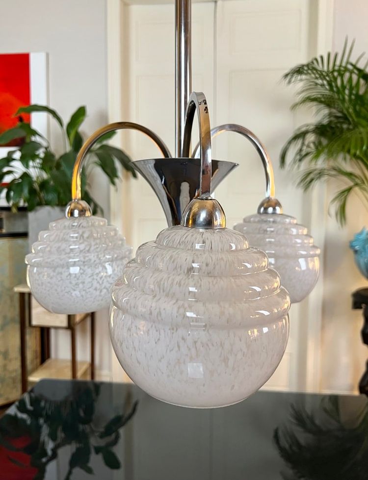 Lampadario Clichy a globi in metallo cromato - Luminaire Vintage