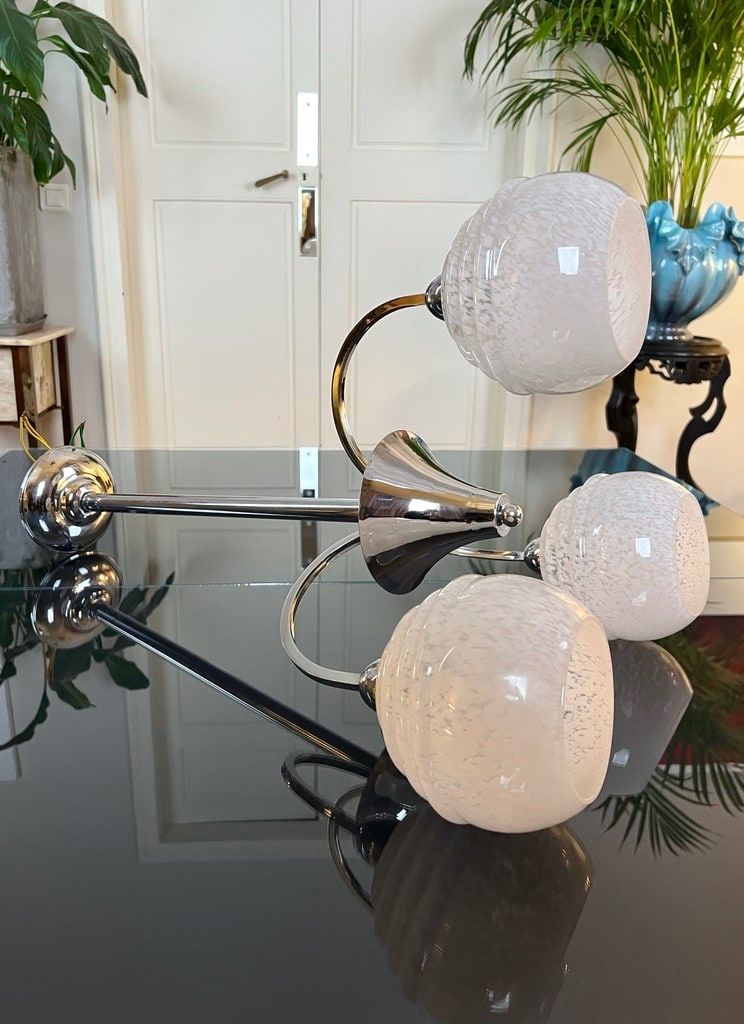 Lampadario Clichy a globi in metallo cromato - Luminaire Vintage