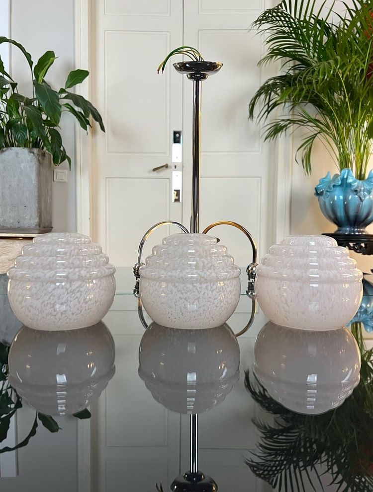 Lampadario Clichy a globi in metallo cromato - Luminaire Vintage