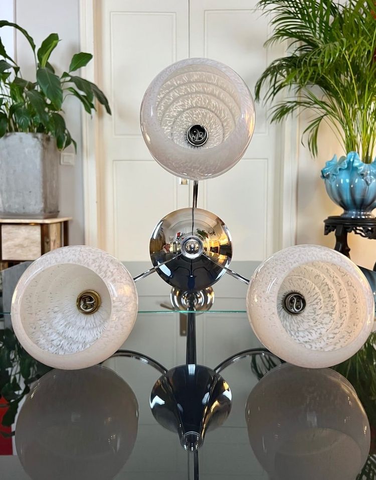 Lampadario Clichy a globi in metallo cromato - Luminaire Vintage
