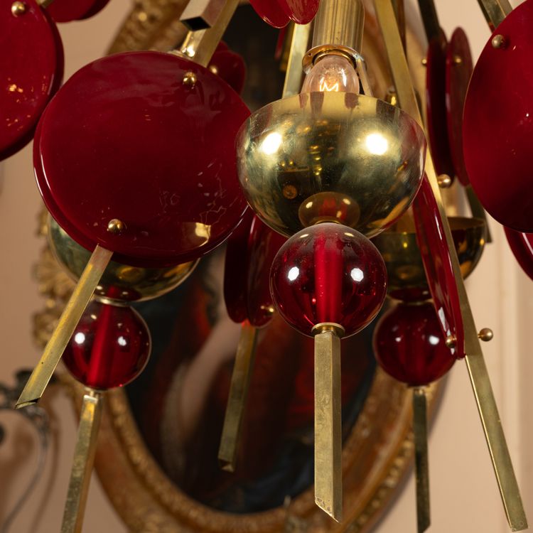 Lustre en laiton et verre Murano, fin XXe siècle 