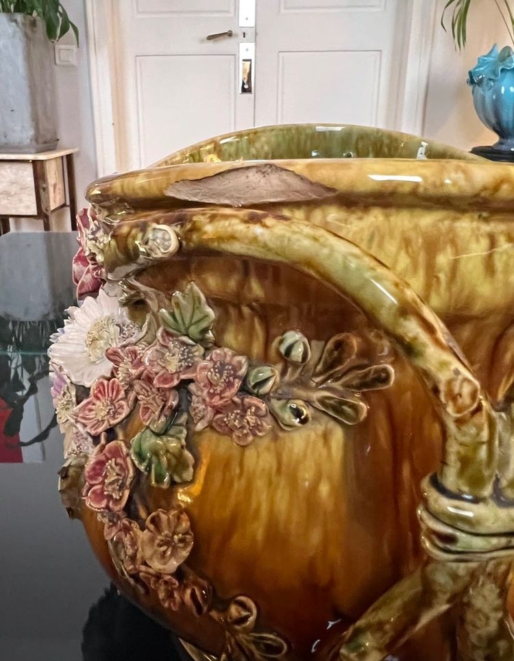 Jardinière En Barbotine Style 1900 - Cache-pot Faïence
