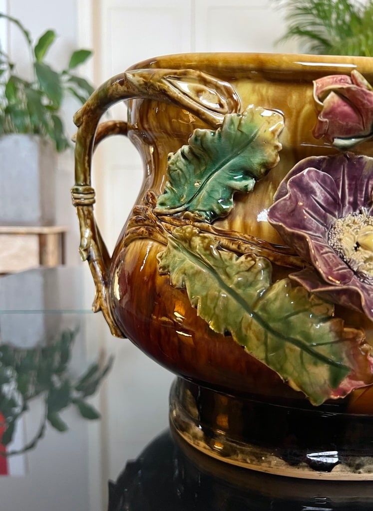 Jardinière En Barbotine Style 1900 - Cache-pot Faïence