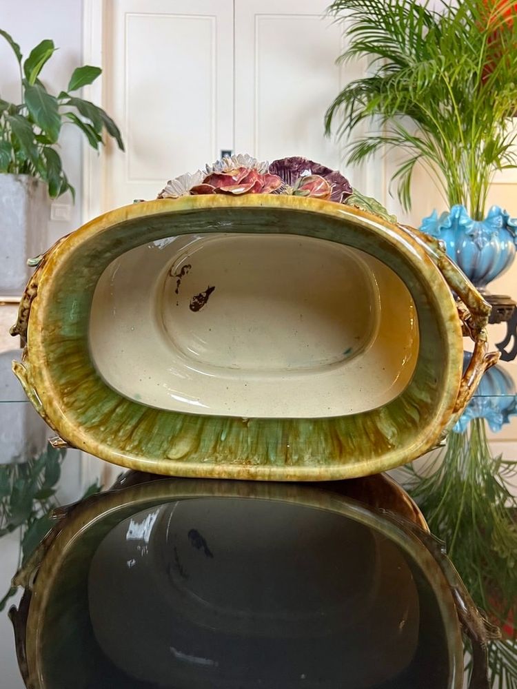Jardinière En Barbotine Style 1900 - Cache-pot Faïence