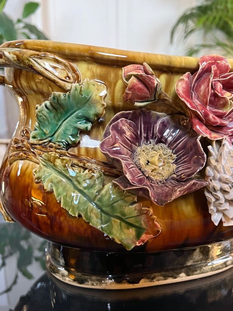 Jardinière En Barbotine Style 1900 - Cache-pot Faïence